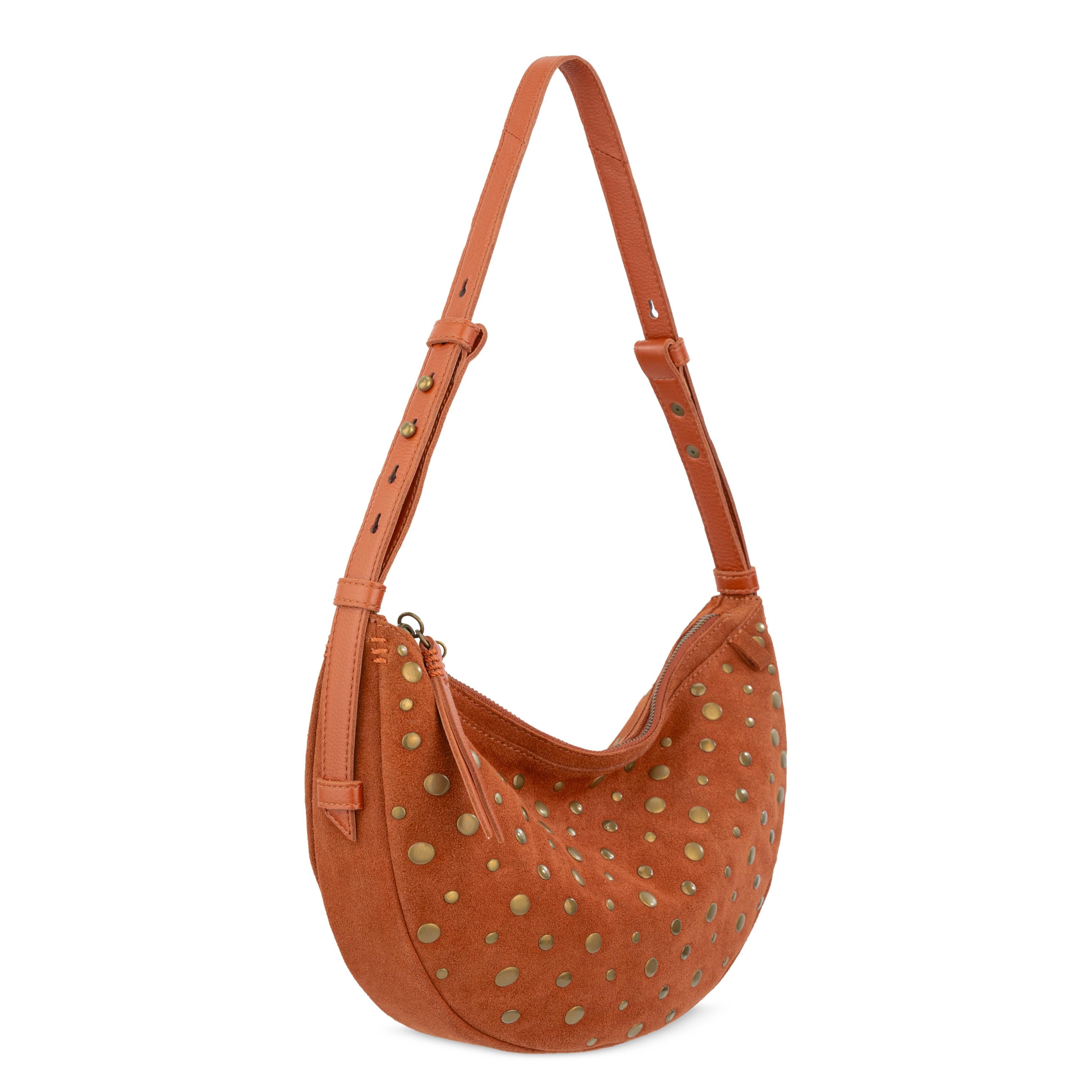 The Sak Tess Shoulder Bag - Leather - Persimmon Suede Gold Stud