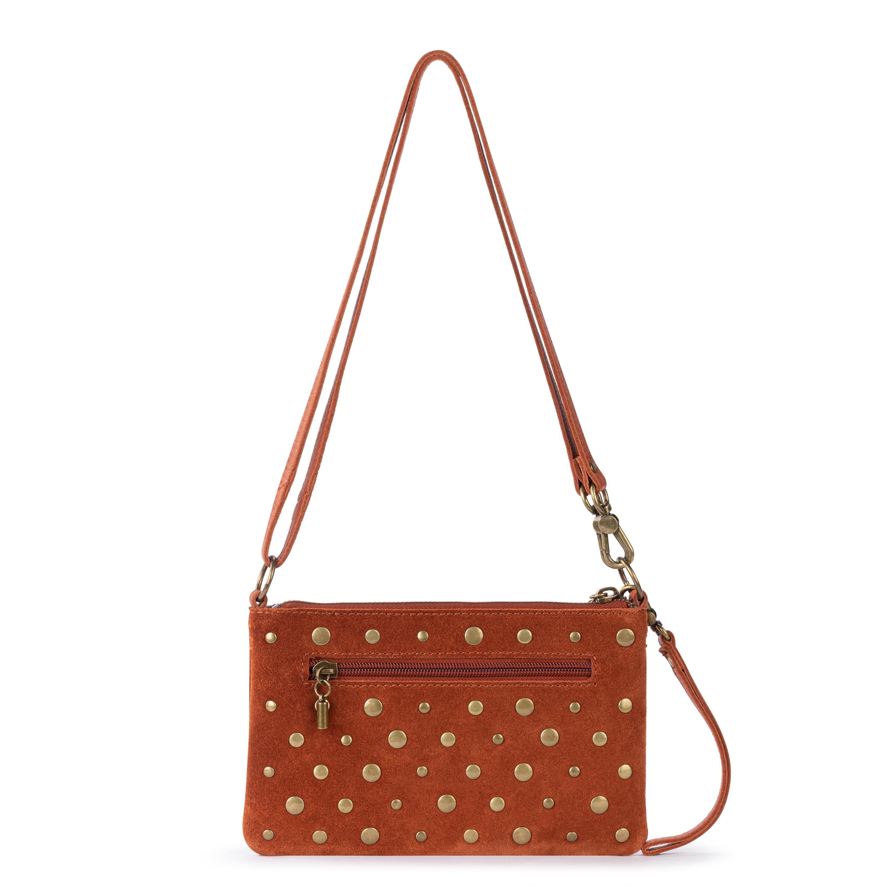 The Sak Vita Convertible Wristlet - Leather - Persimmon Suede Gold Stud