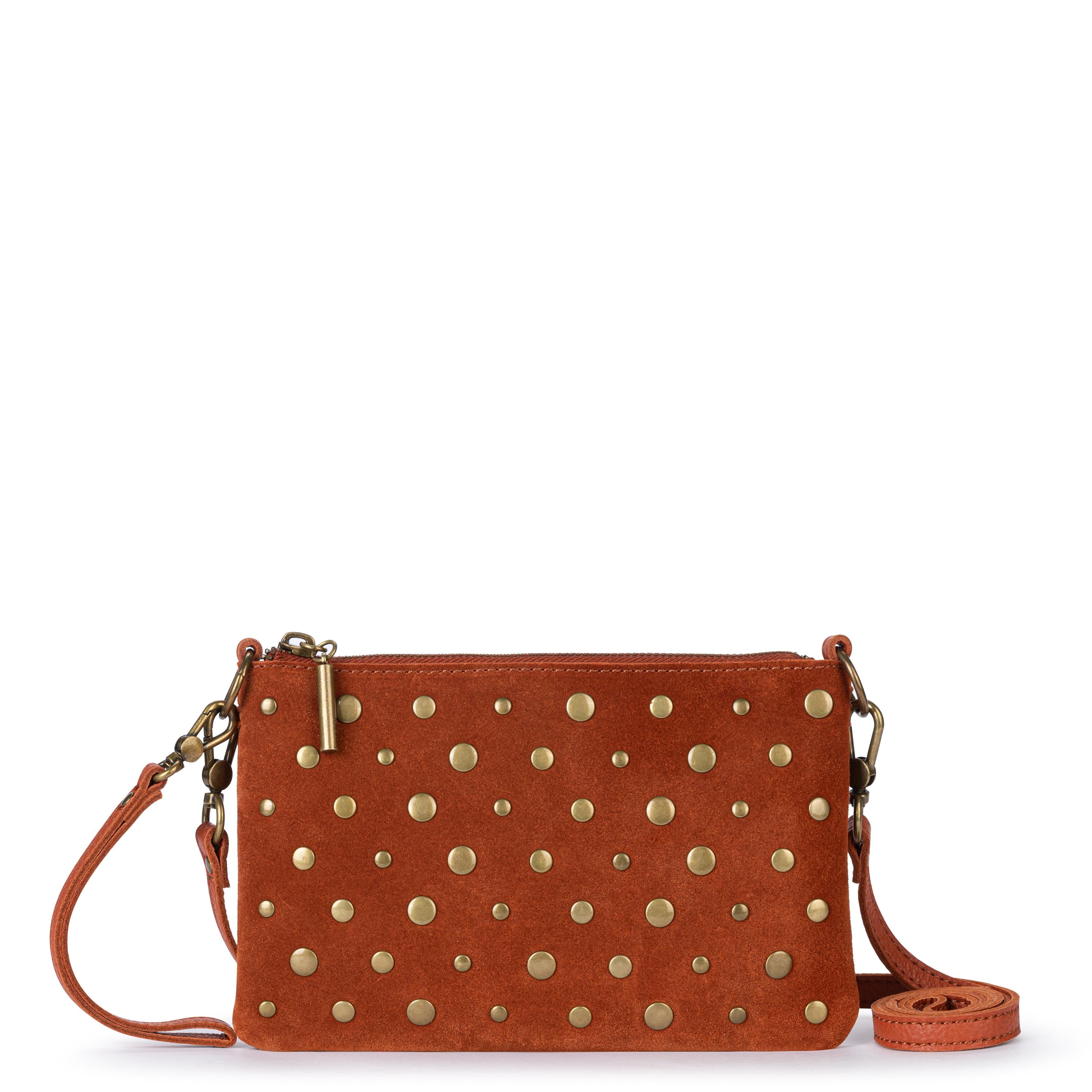 The Sak Vita Convertible Wristlet - Leather - Persimmon Suede Gold Stud