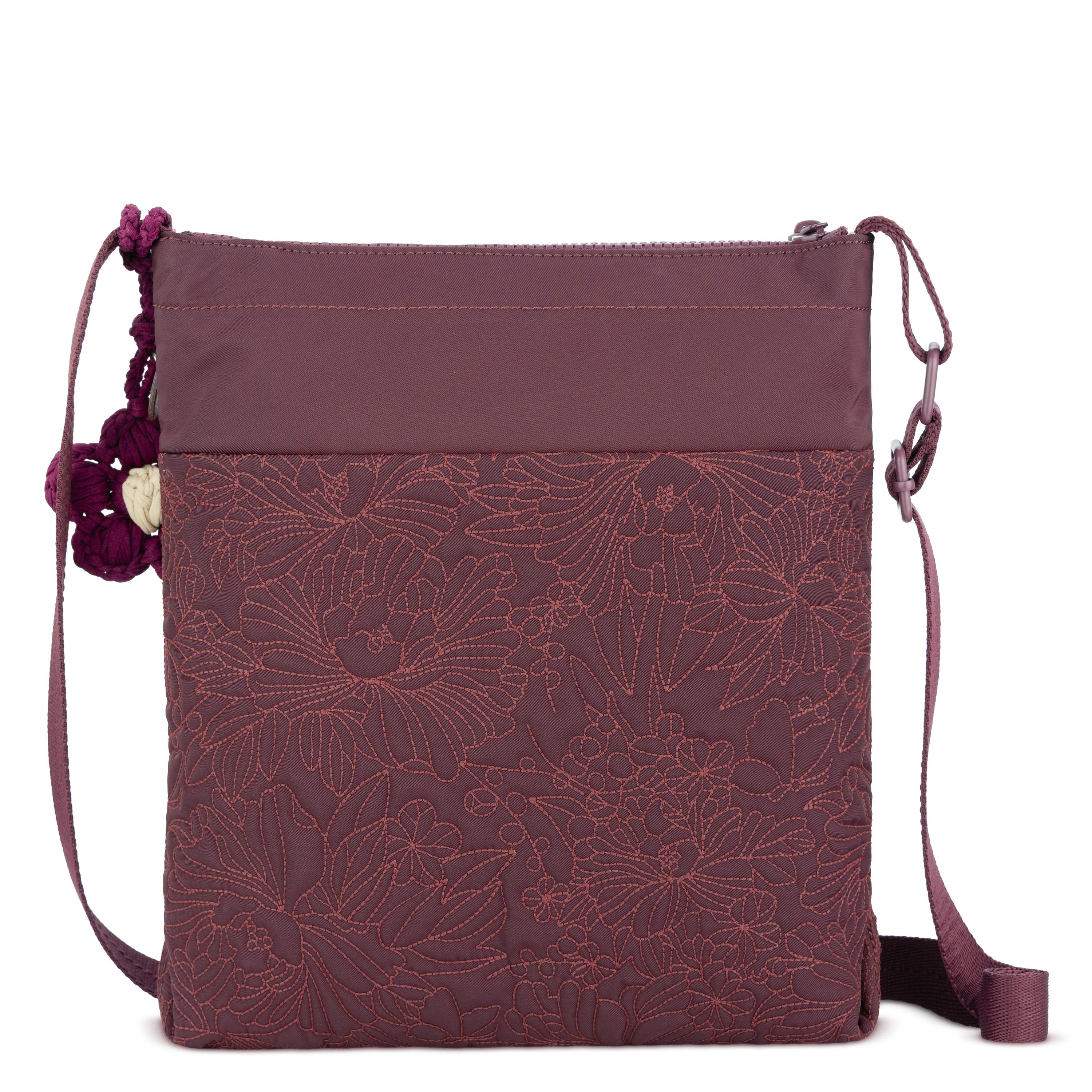 Sakroots Banyan Basic Crossbody - EcoTwill - Black Cherry Flower Blossom Quilted
