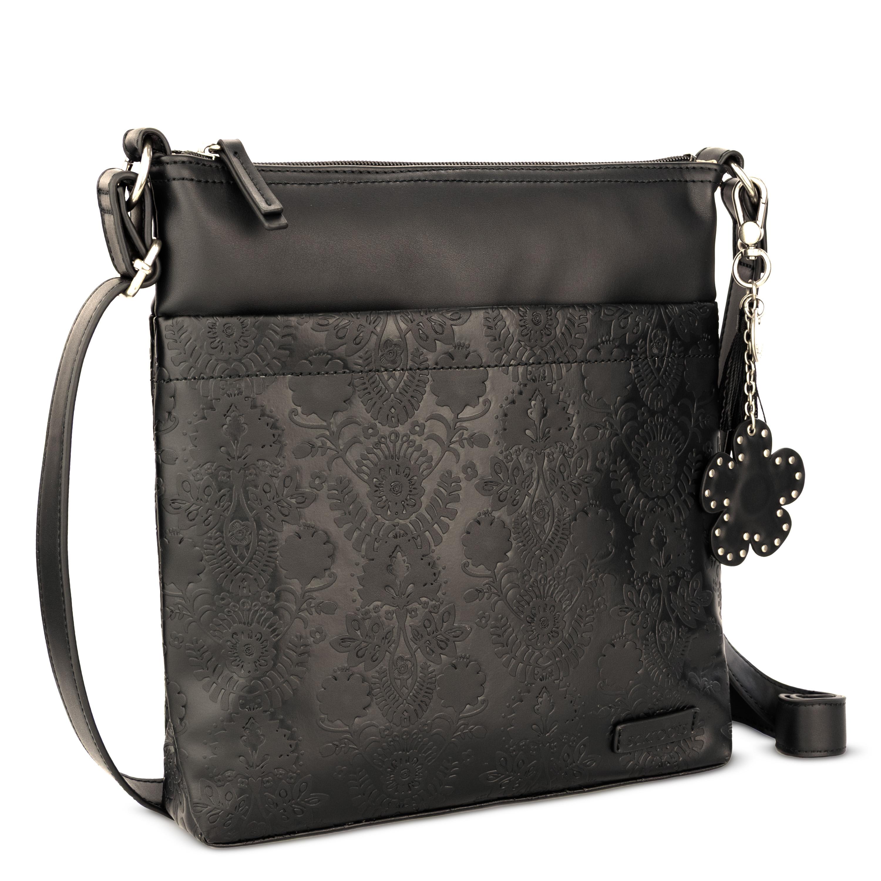 Sakroots Banyan Basic Crossbody - Vegan Leather - Black Floral Embossed