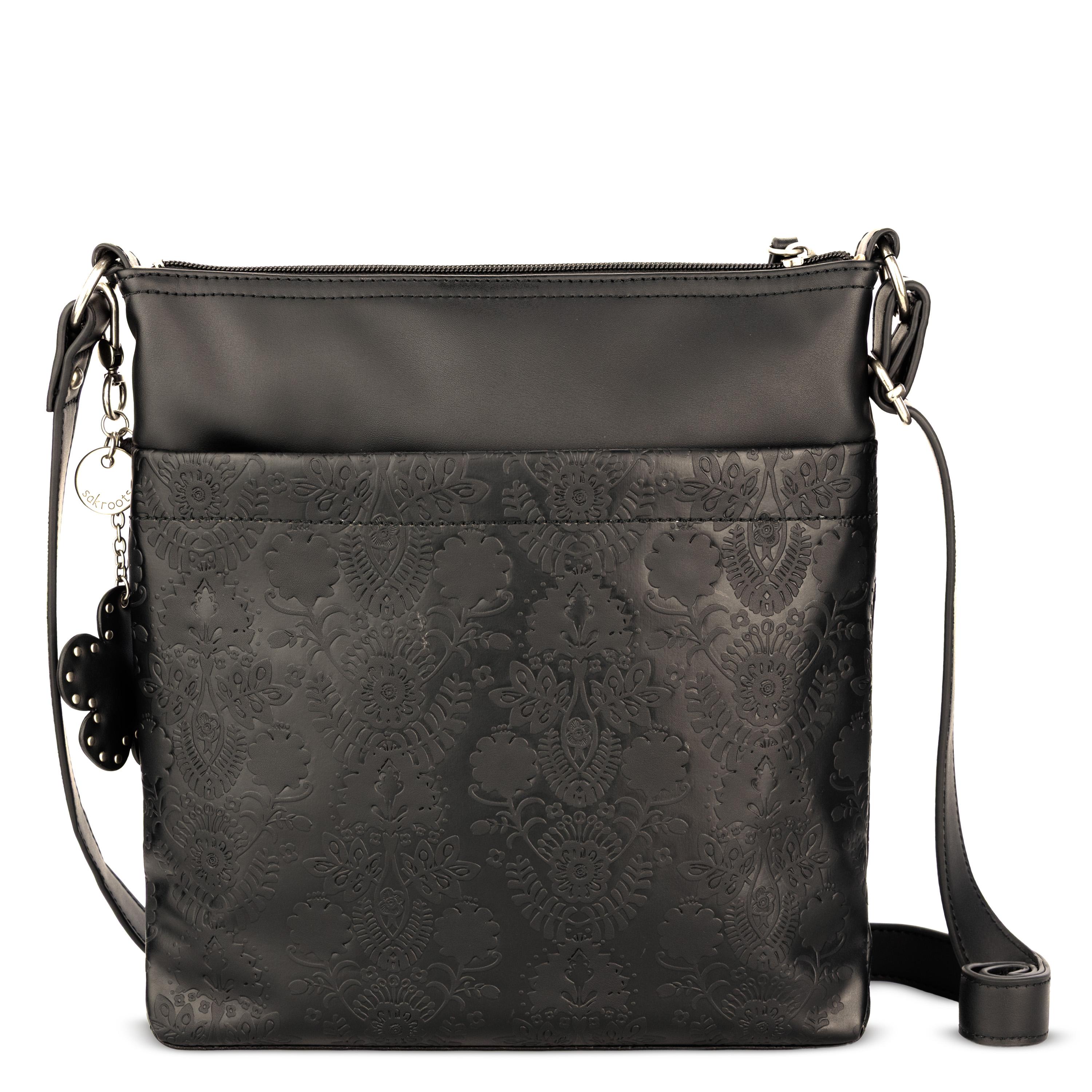 Sakroots Banyan Basic Crossbody - Vegan Leather - Black Floral Embossed