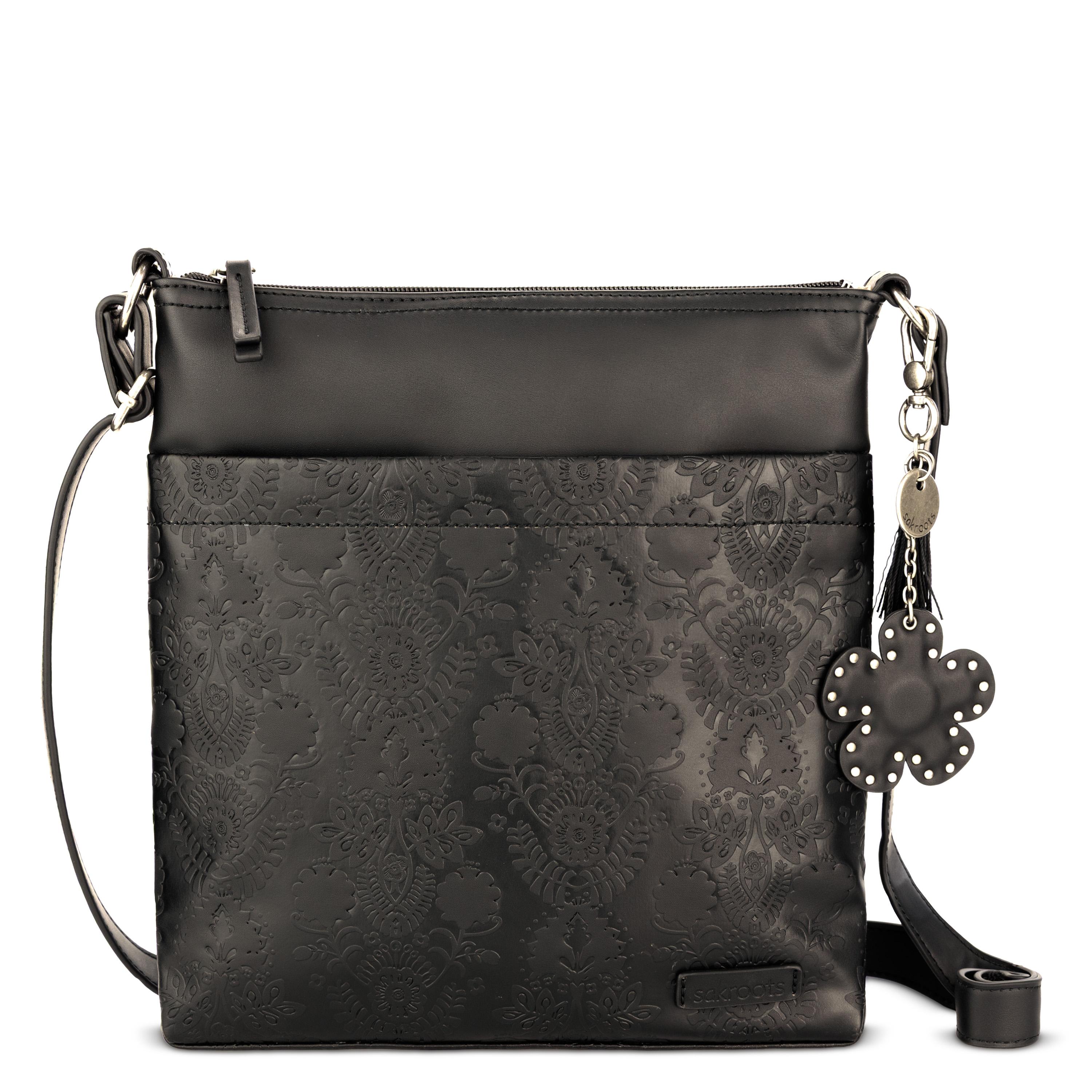 Sakroots Banyan Basic Crossbody - Vegan Leather - Black Floral Embossed