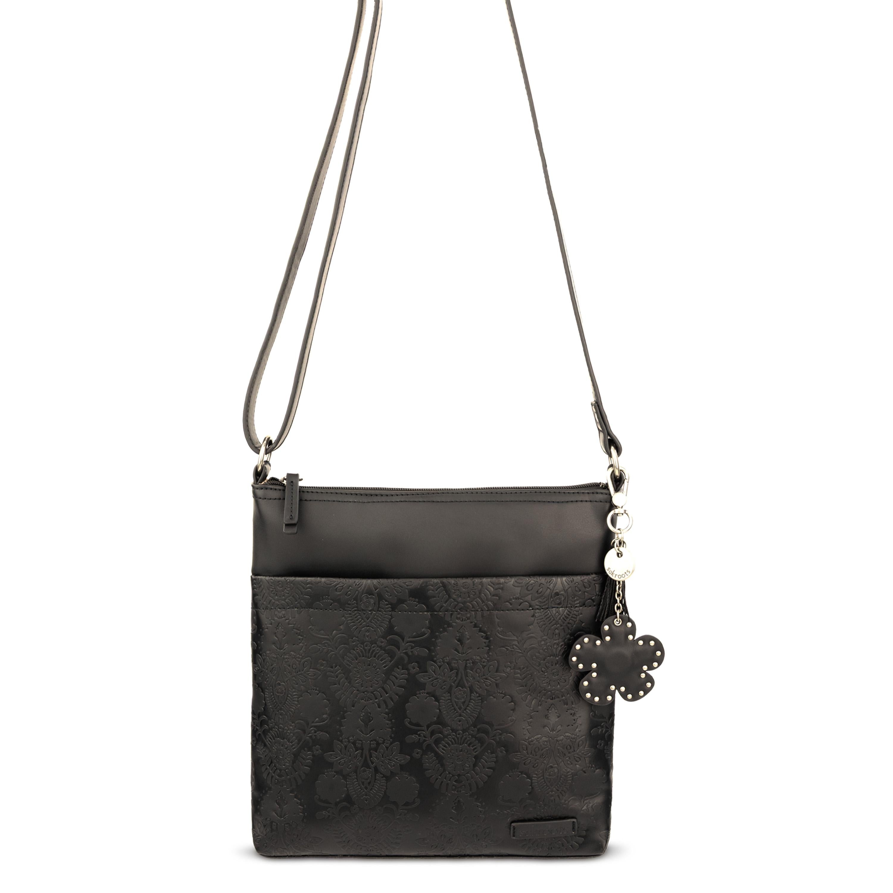 Sakroots Banyan Basic Crossbody - Vegan Leather - Black Floral Embossed