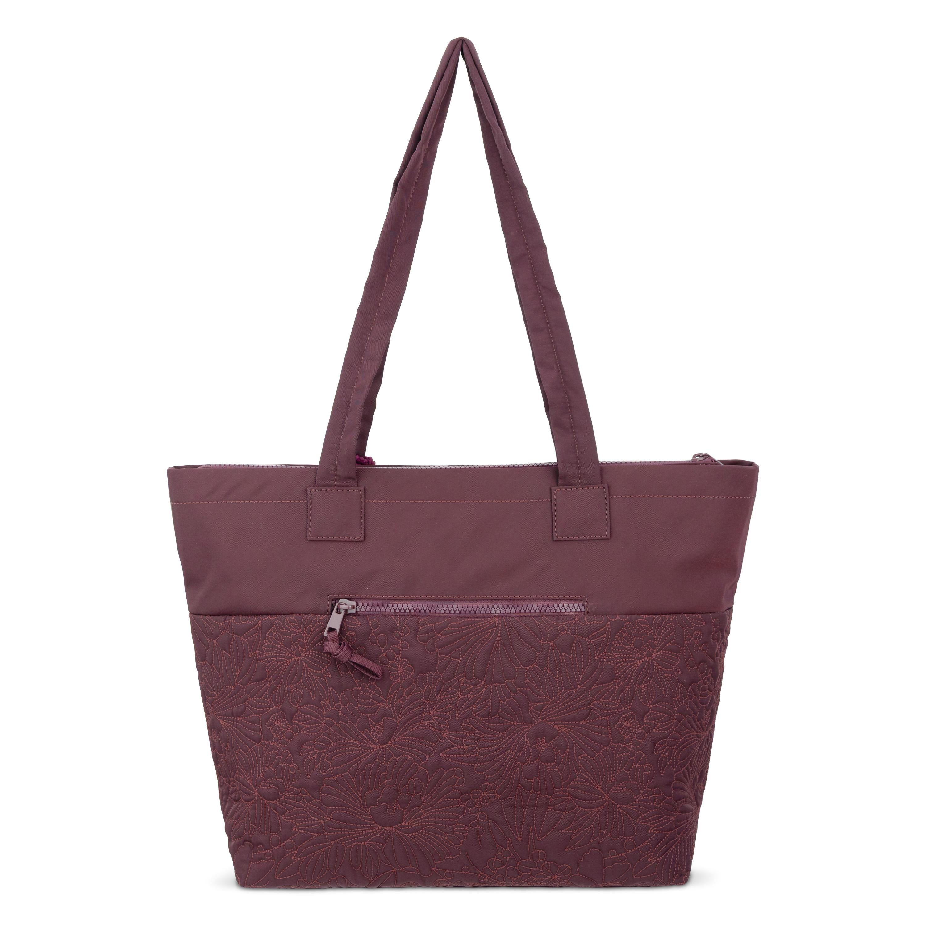 Sakroots Banyan Shoulder Tote - EcoTwill - Black Cherry Flower Blossom Quilted