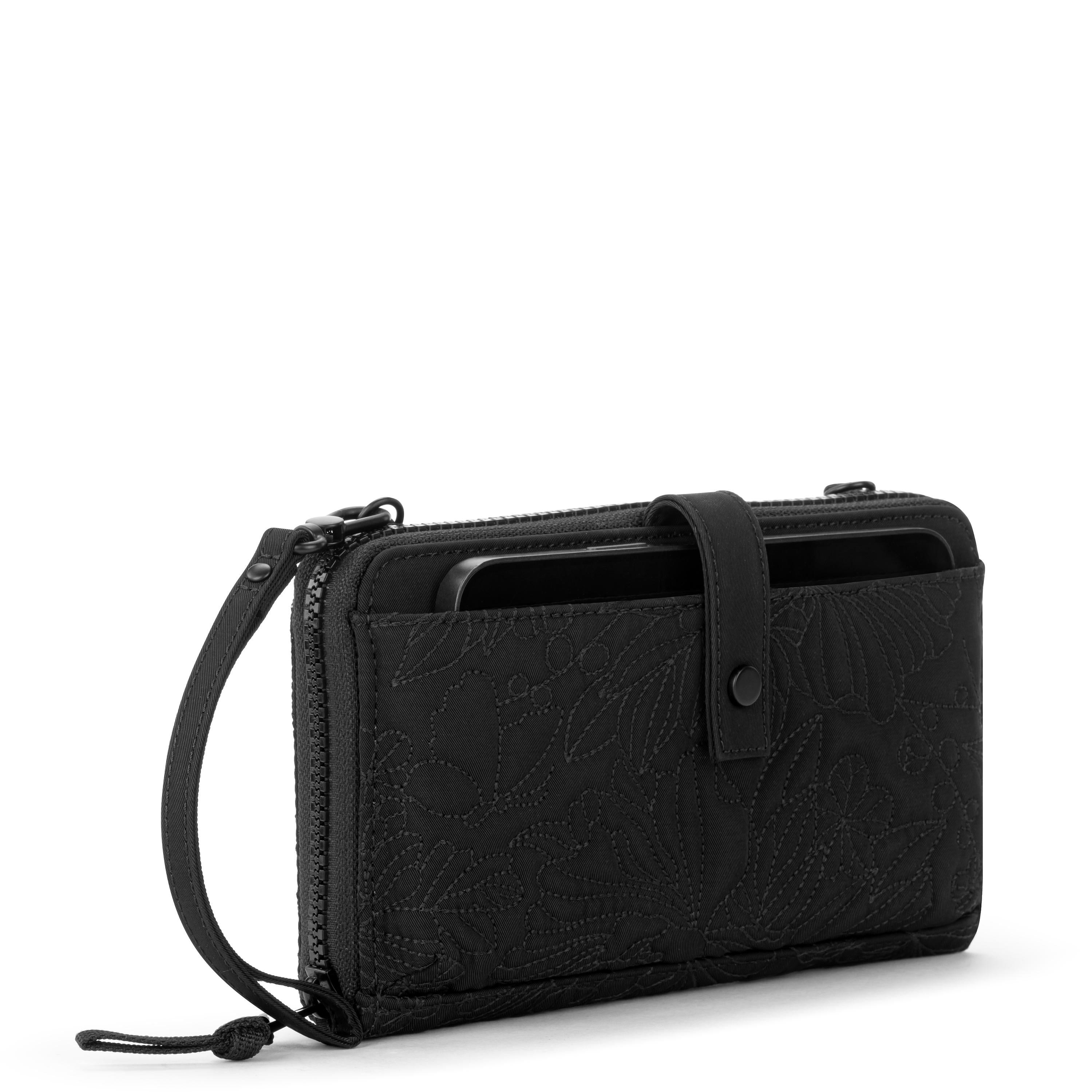 Sakroots Smartphone Wallet - EcoTwill - Black Flower Blossom Quilted