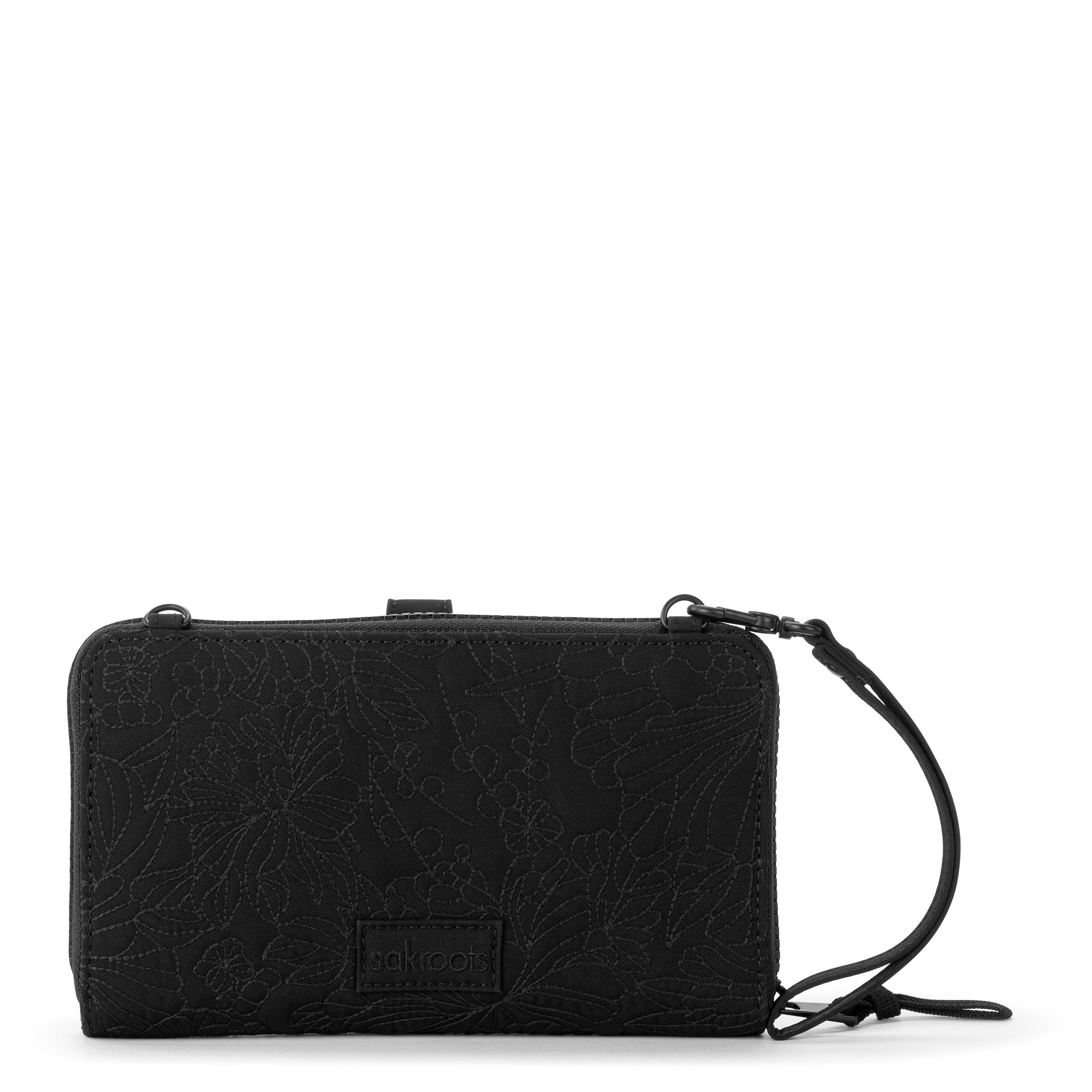 Sakroots Smartphone Wallet - EcoTwill - Black Flower Blossom Quilted