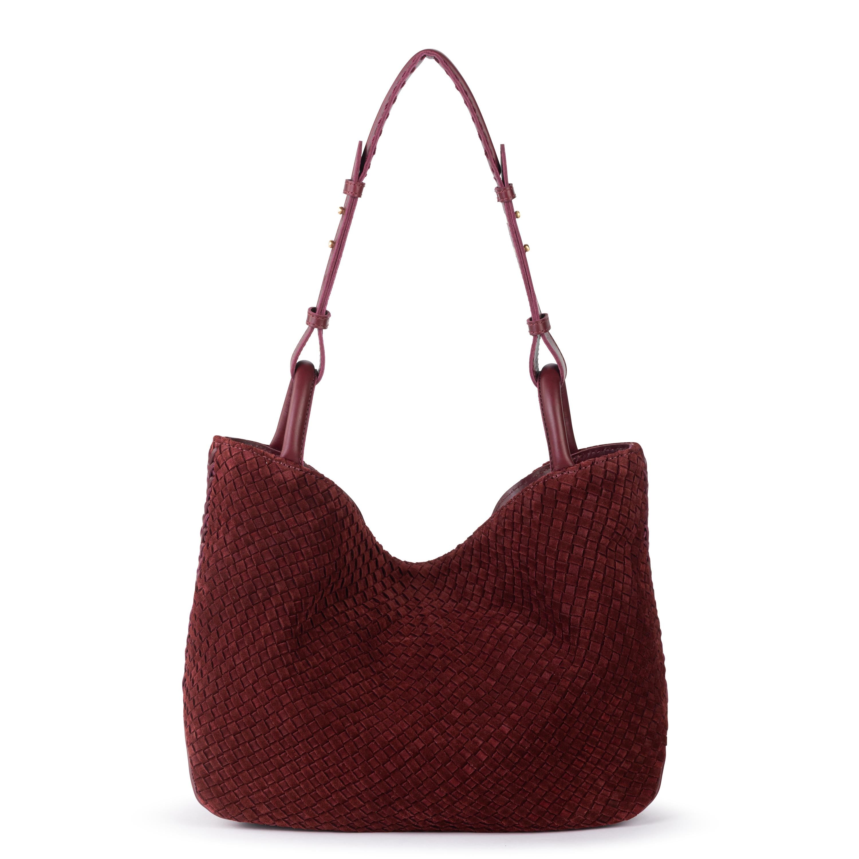 The Sak Los Feliz Medium Tote - Leather - Black Cherry Suede Woven