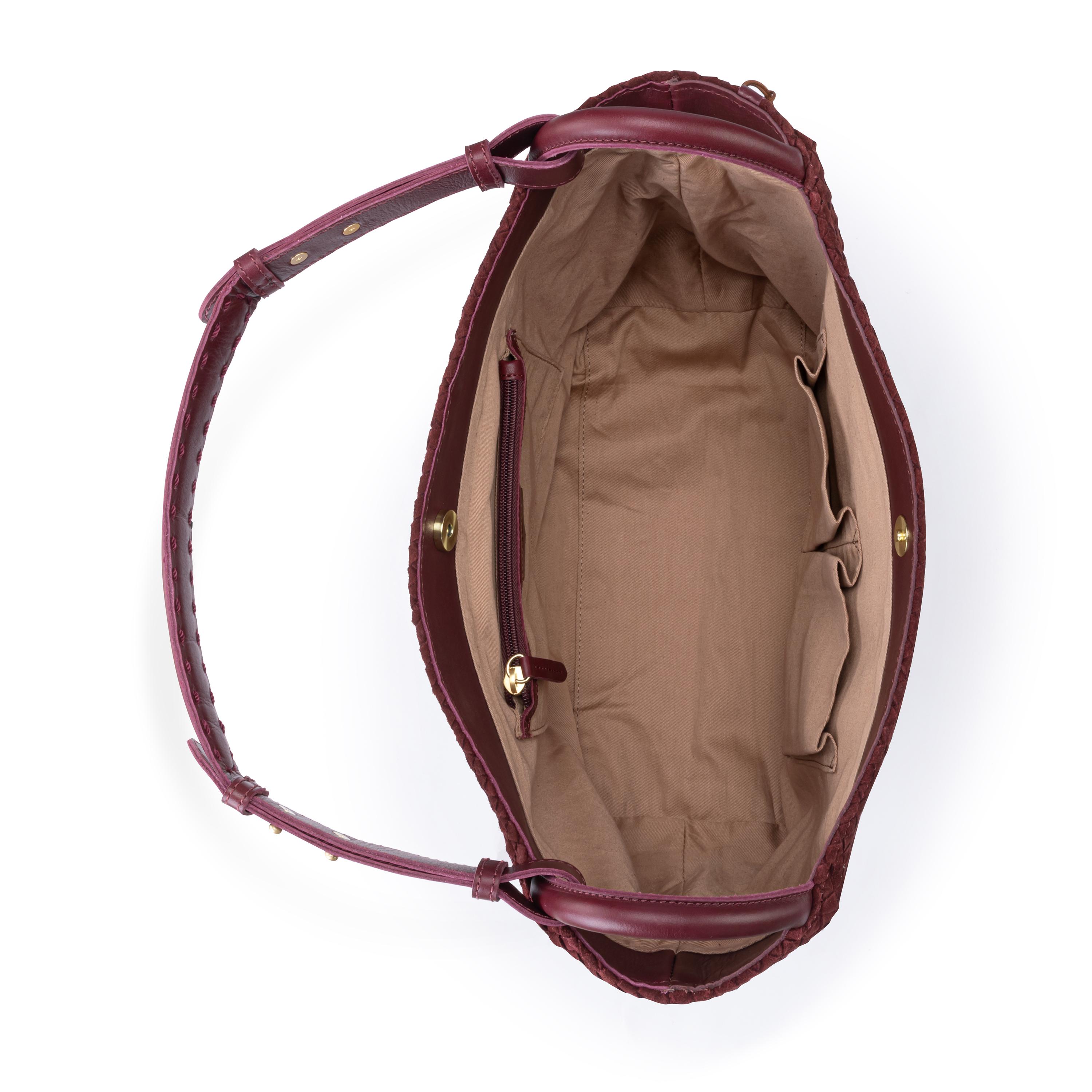 The Sak Los Feliz Medium Tote - Leather - Black Cherry Suede Woven