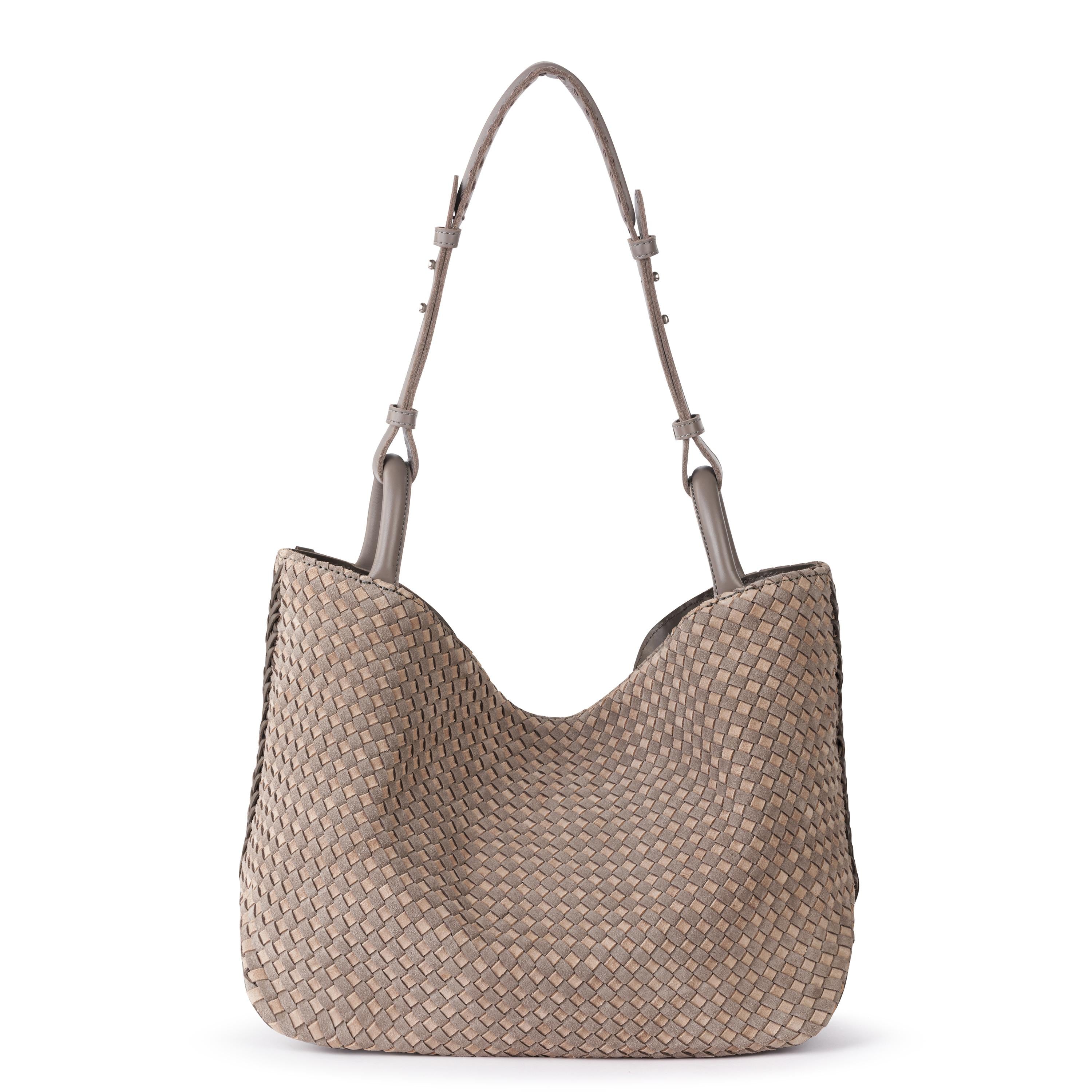 The Sak Los Feliz Medium Tote - Leather - Mushroom Suede Sand Suede Woven