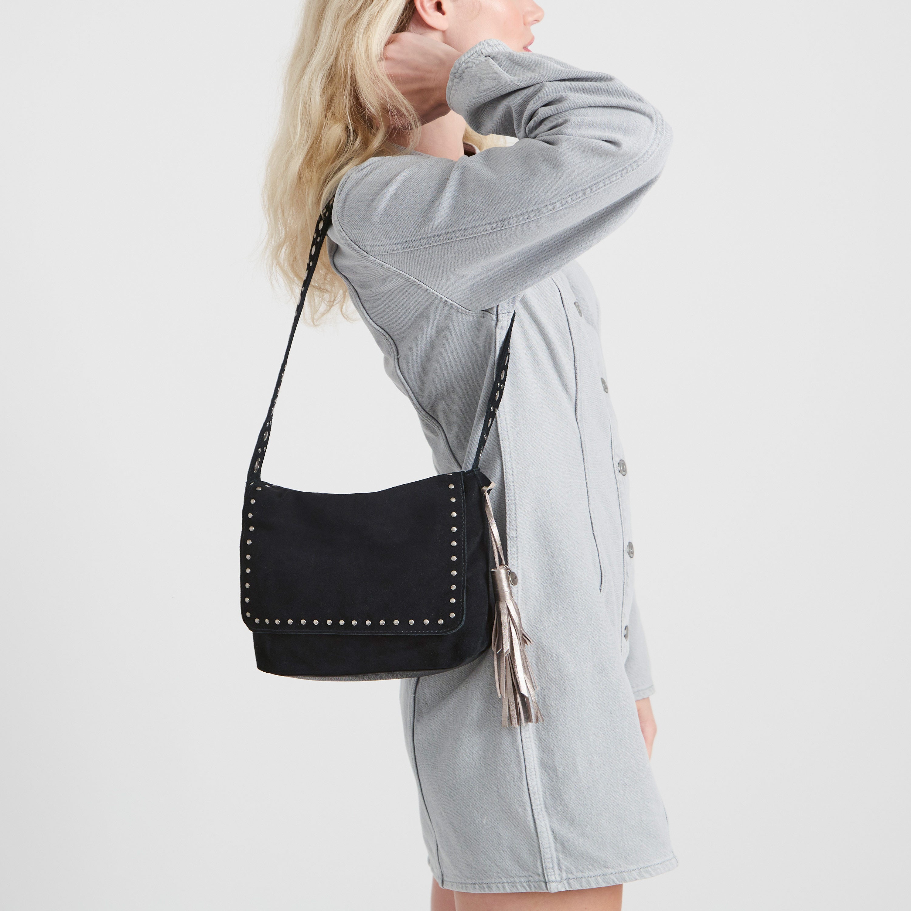 The Sak Marlow Flap Shoulder - Leather - Black Suede Belt