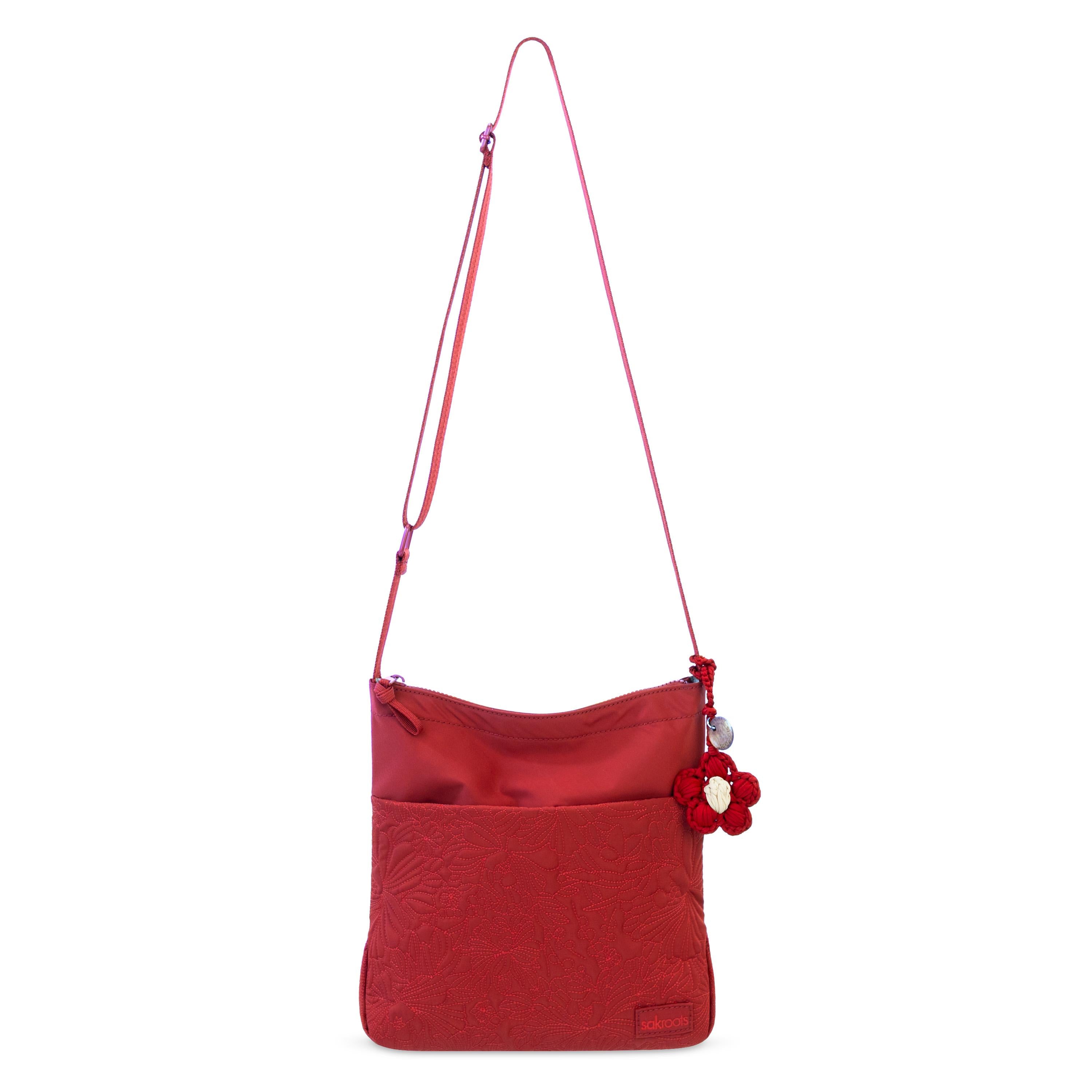 Sakroots Banyan Basic Crossbody - EcoTwill - Crimson Flower Blossom Quilted