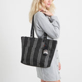 The Sak Banyan Shoulder Tote - Straw - Black Metallic Woven