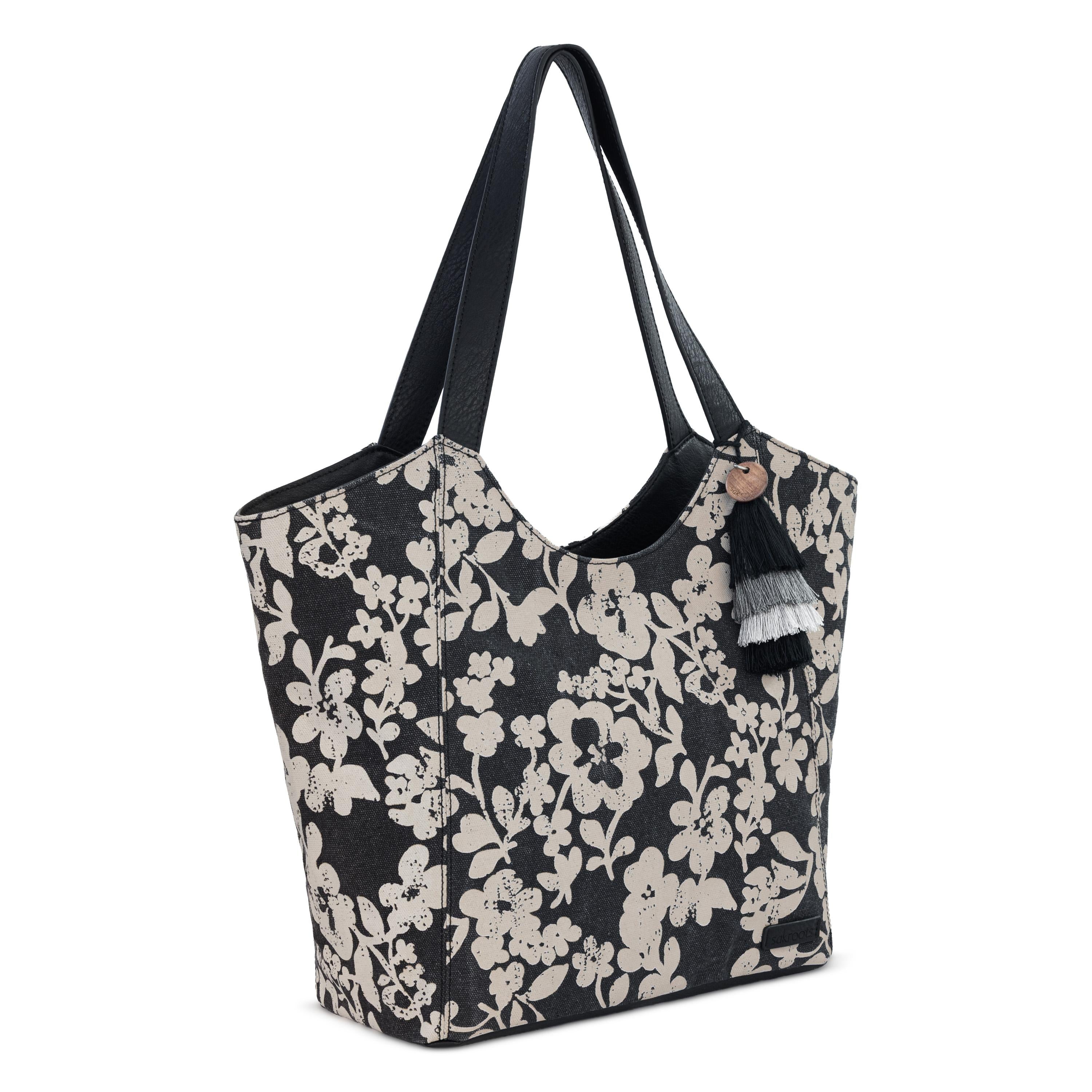 Sakroots Roma Tote - Canvas - Black and White Shadow Floral