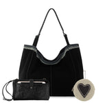 The Sak Los Feliz Large Tote Pouch 3 Piece Set - Leather - Black Suede