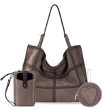 The Sak Los Feliz Large Tote Pouch 3 Piece Set - Leather - Mushroom Suede