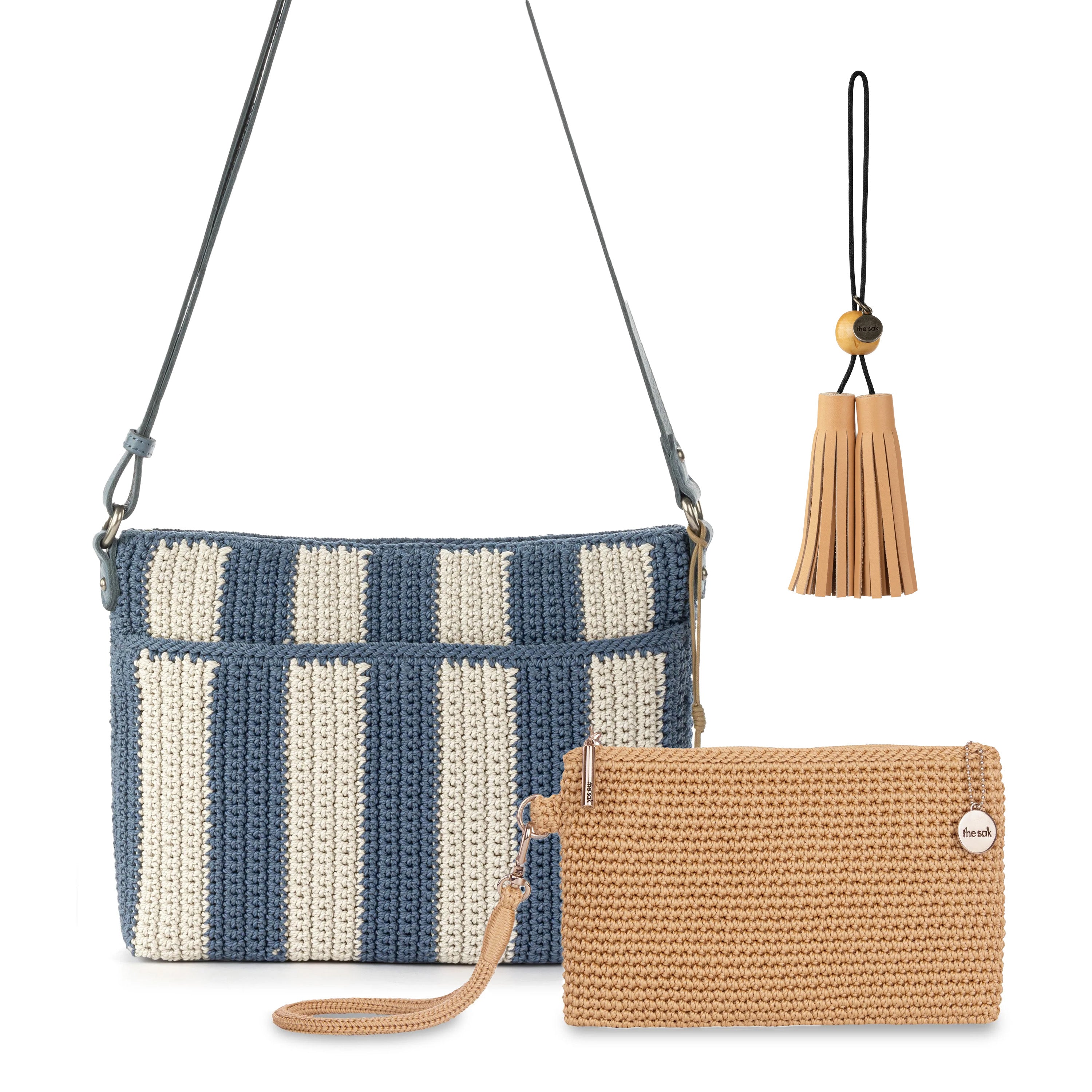 The Sak Melrose Crossbody 3 Piece Set - Hand Crochet - Maritime Bamboo Stripe