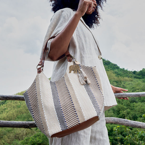 Roma Shopper Bag in Tobacco Batik Woven Straw – The Sak