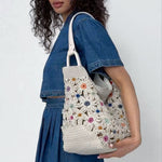 The Sak Los Feliz Large Tote - Hand Crochet - Natural Multi Flowers