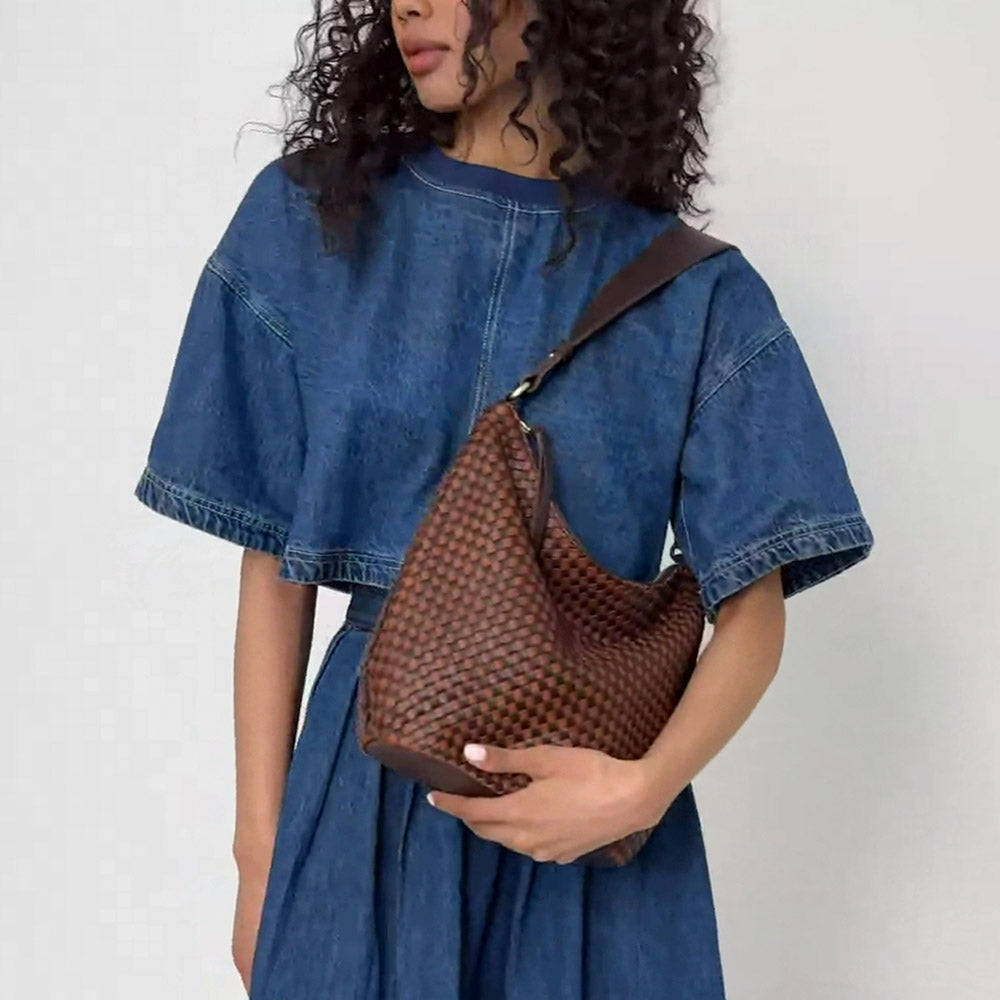 The Sak Sequoia Hobo - Leather - Woven Mahogany Cognac