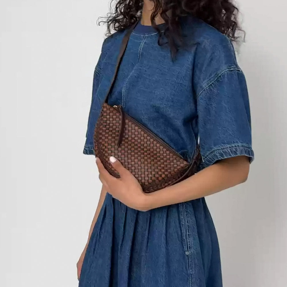 The Sak Tess Sling - Leather - Woven Mahogany Cognac