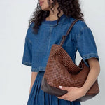 The Sak Los Feliz Large Tote - Leather - Woven Mahogany Cognac