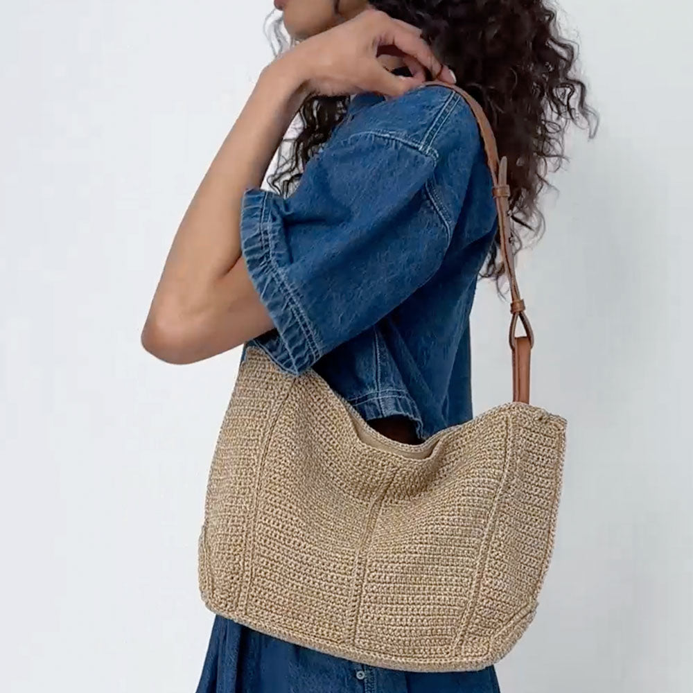 Los Feliz Medium Tote Bag in Bamboo Static Crochet – The Sak