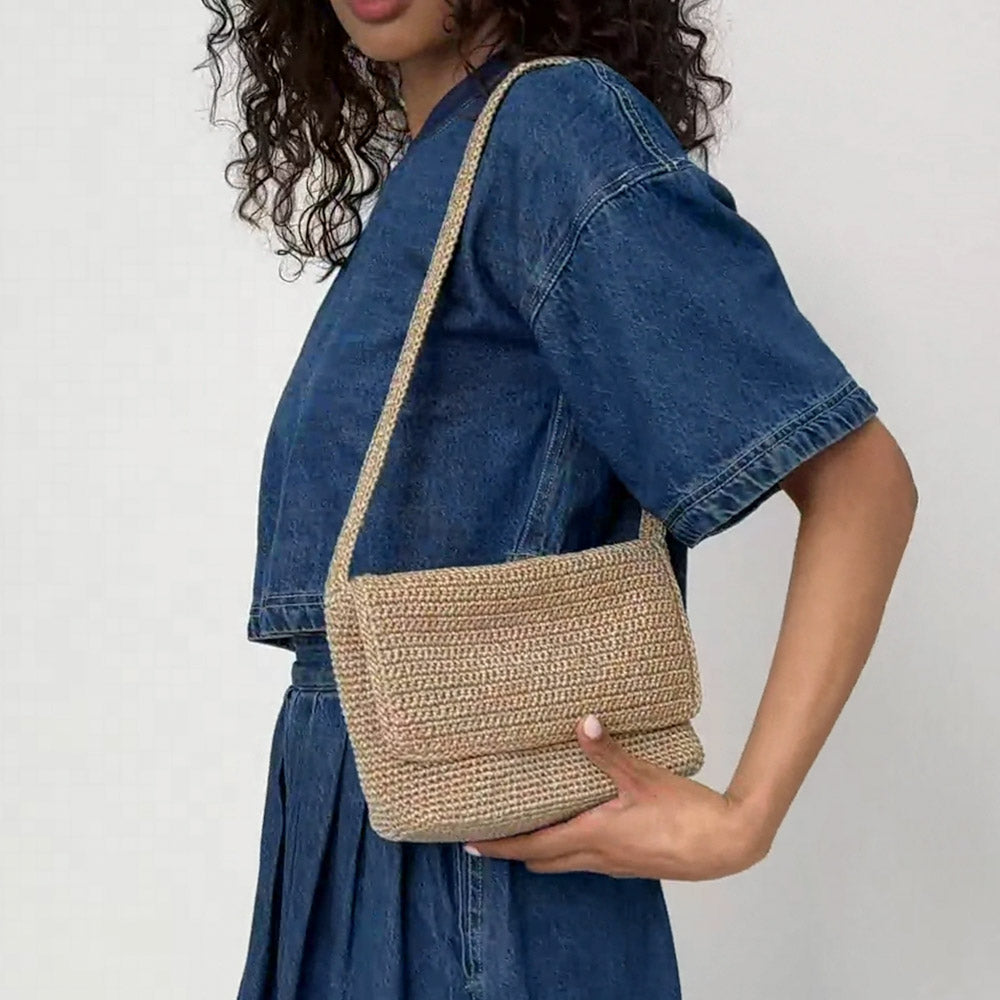 The Sak Marlow Flap Shoulder Bag - Hand Crochet - Bamboo Static