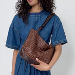 The Sak Los Feliz Medium Tote - Leather - Mahogany Cognac Woven