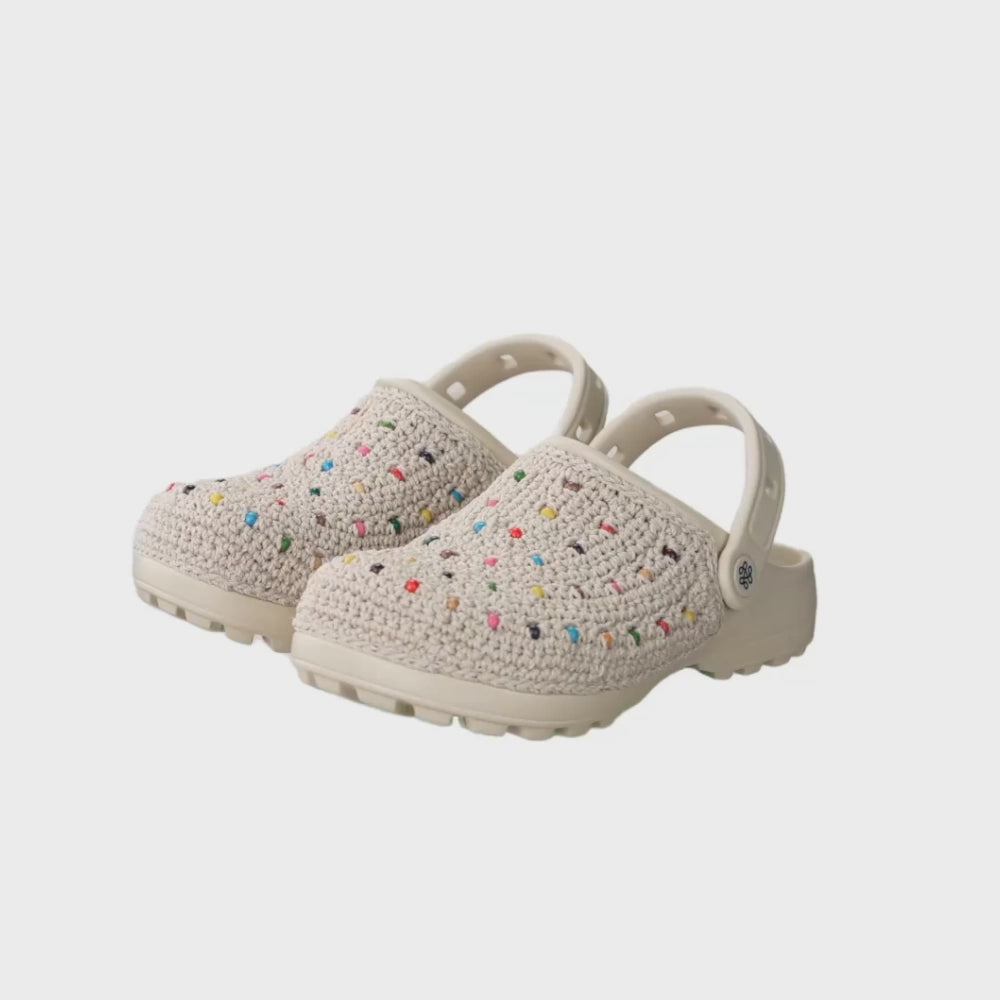 The Sak Bolo Eva Clog - Hand Crochet - Ecru Multi Beads