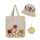 The Sak Lanie Tote 3 Piece Set - Hand Crochet - Flower Ecru